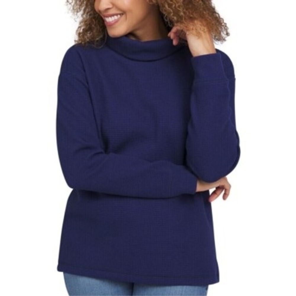 Lands' End long sleeve waffle funnel neck top size xxl dark blue casual basic